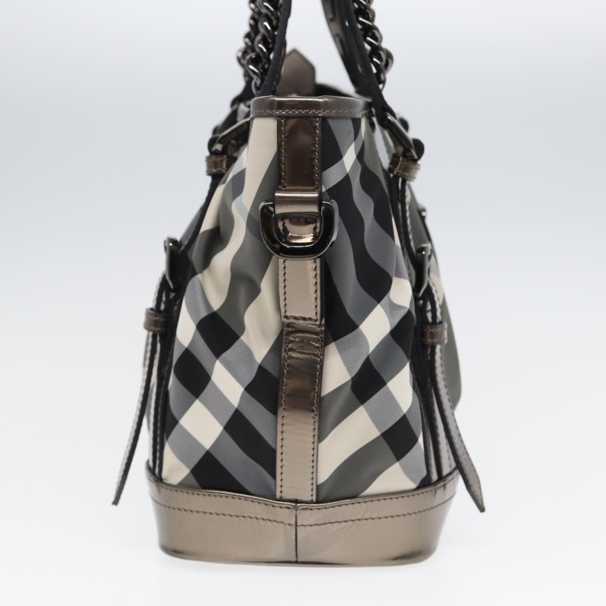 BURBERRY Nova Check Hand Bag Canvas Leather 2way Black Auth bs16022