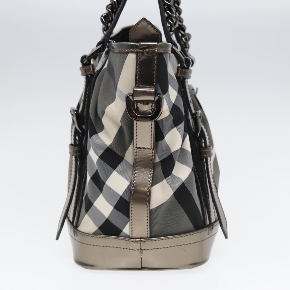 BURBERRY Nova Check Hand Bag Canvas Leather 2way Black Auth bs16022