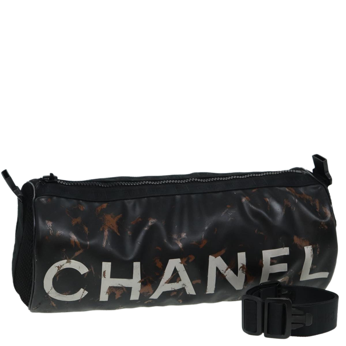 CHANEL Mini Drum Sports Line Shoulder Bag Patent leather Black CC Auth bs16050