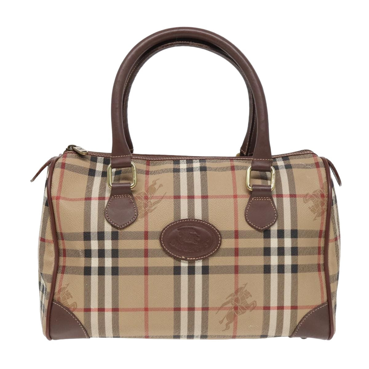 BURBERRY Nova Check Hand Bag PVC Leather 2way Beige Auth bs16056