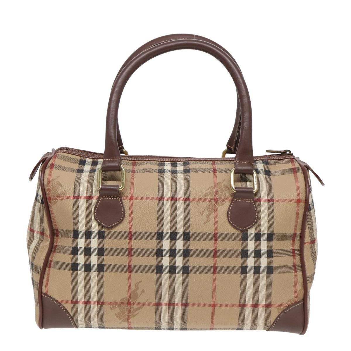 BURBERRY Nova Check Hand Bag PVC Leather 2way Beige Auth bs16056