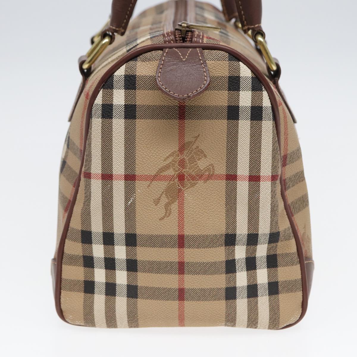 BURBERRY Nova Check Hand Bag PVC Leather 2way Beige Auth bs16056