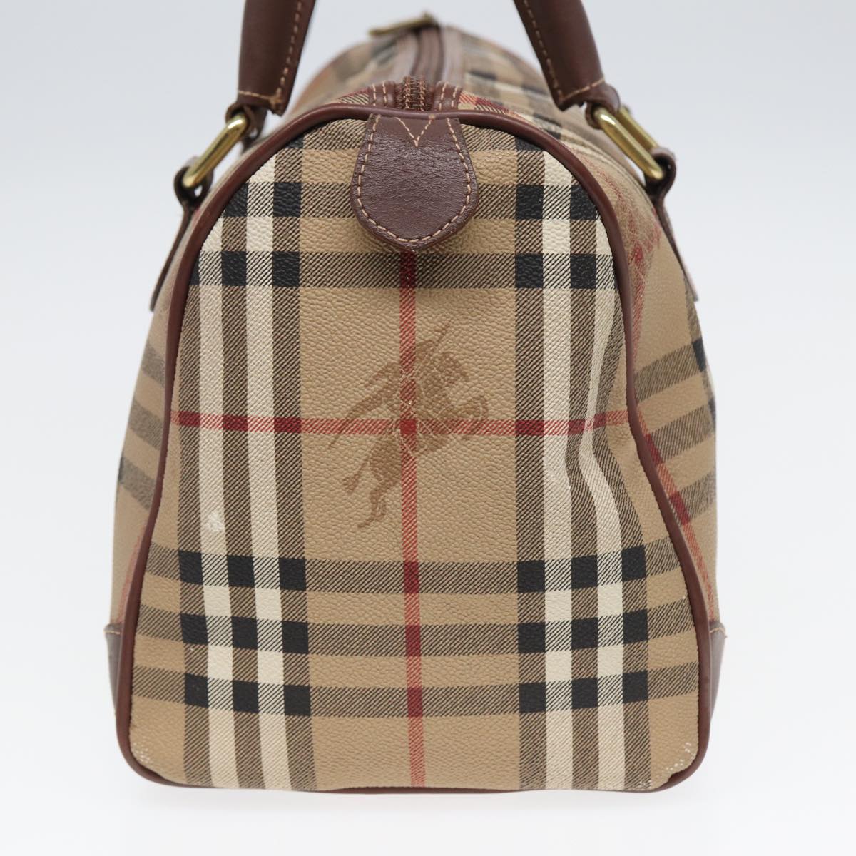 BURBERRY Nova Check Hand Bag PVC Leather 2way Beige Auth bs16056