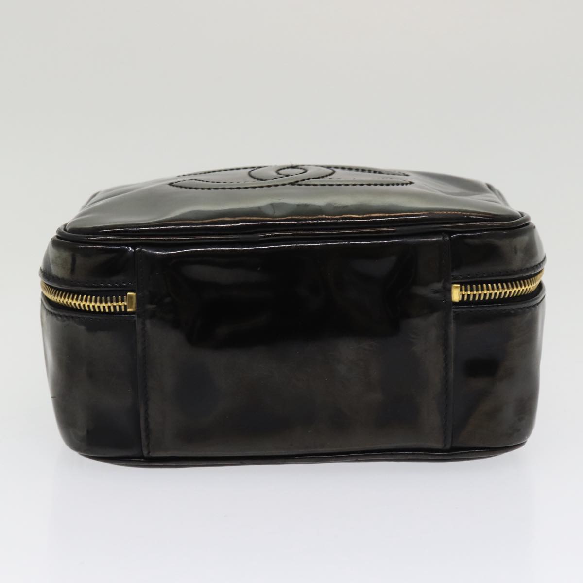 CHANEL COCO Mark Vanity Cosmetic Pouch Enamel Black CC Auth bs16068