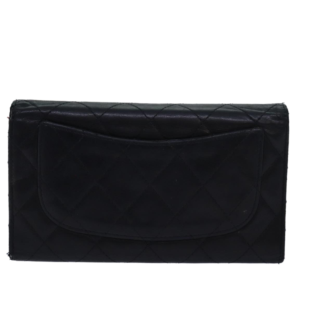 CHANEL Matelasse Long Wallet Lamb Skin Black CC Auth bs16070 - 0