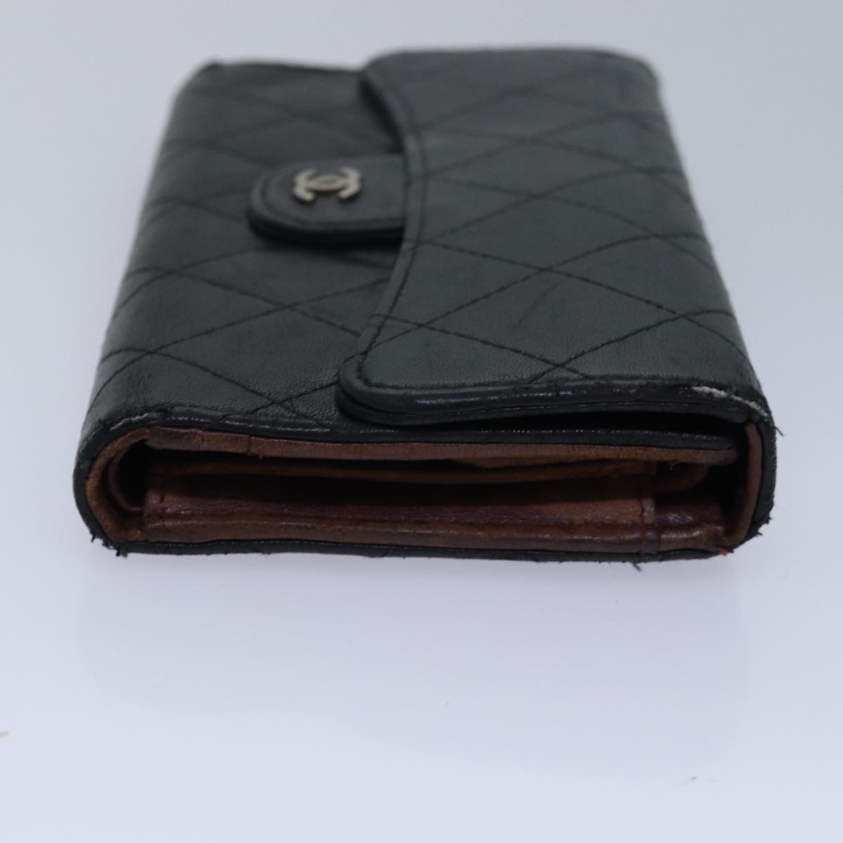 CHANEL Matelasse Long Wallet Lamb Skin Black CC Auth bs16070