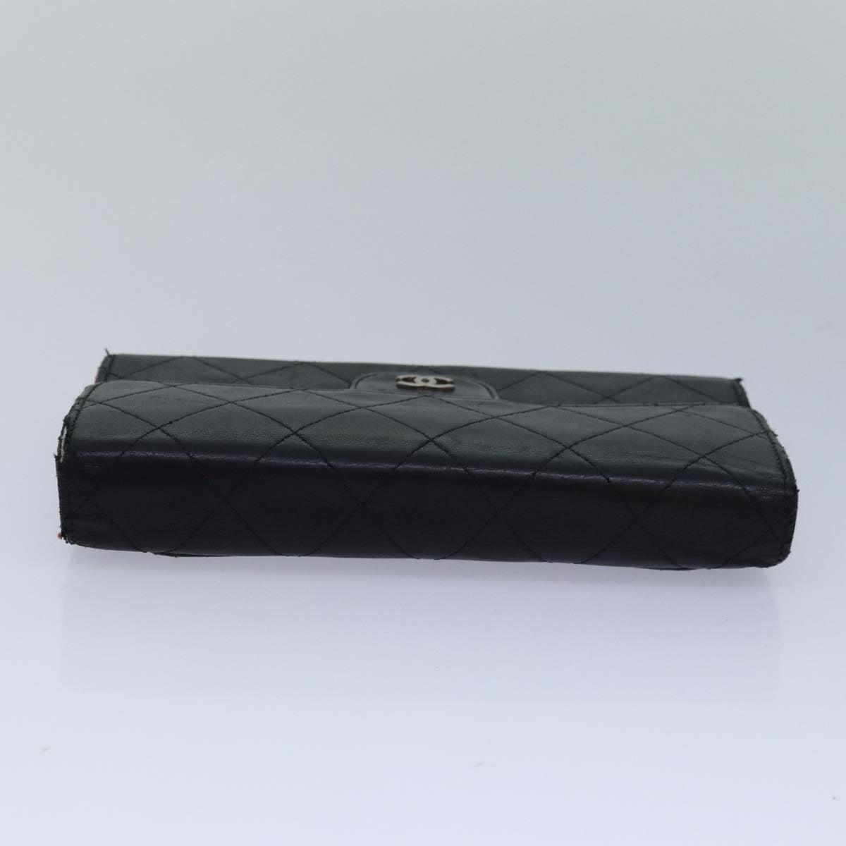 CHANEL Matelasse Long Wallet Lamb Skin Black CC Auth bs16070