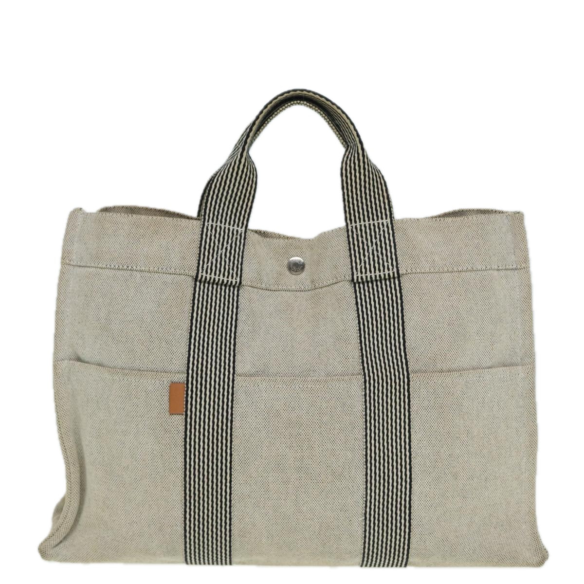 HERMES New Fourre Tout MM Hand Bag Canvas Gray Auth bs16084