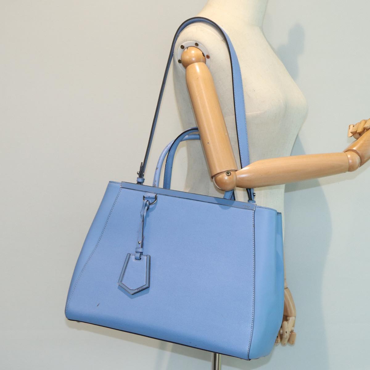 FENDI Hand Bag Leather 2way Blue Auth bs16088