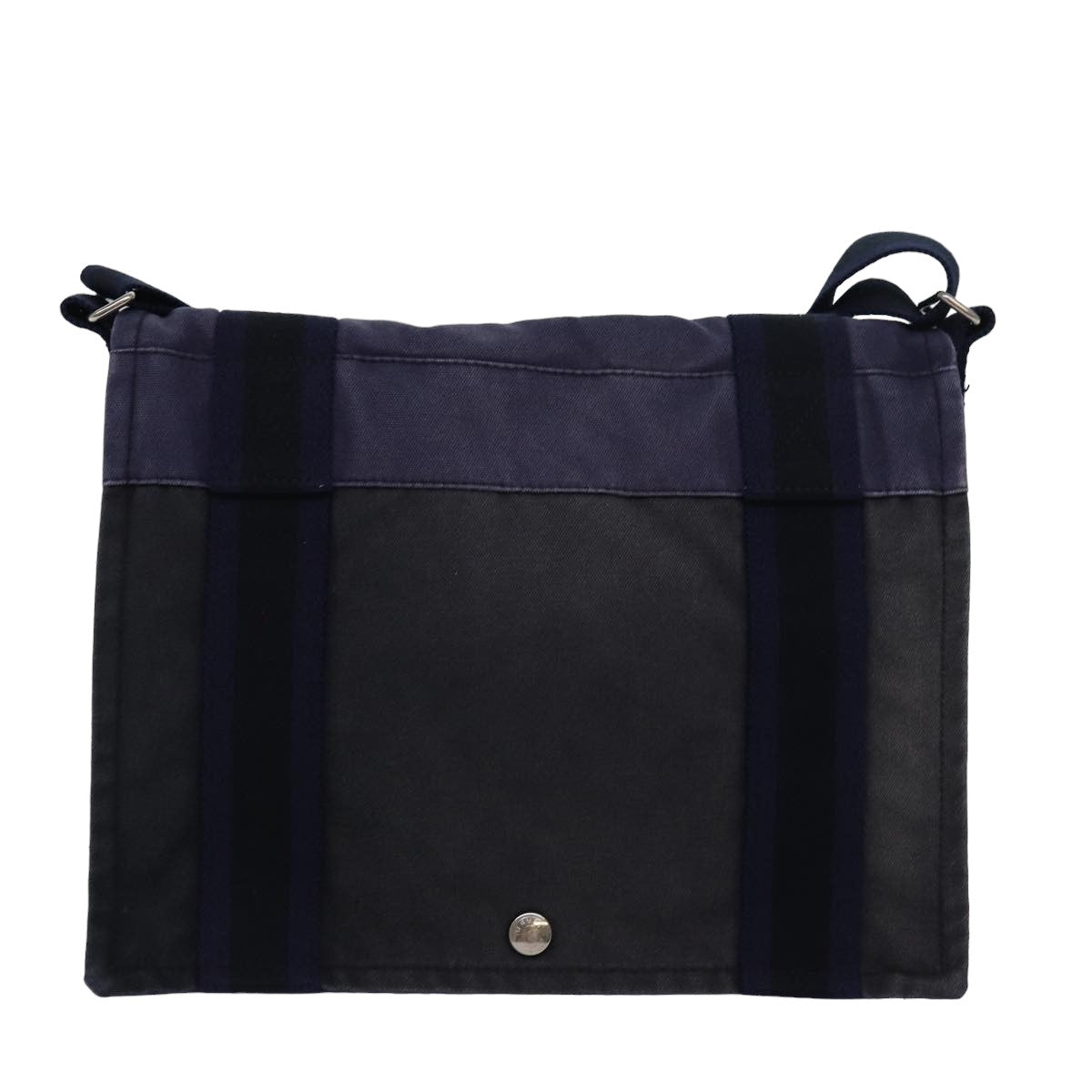 HERMES Fourre Tout Bassas PM Shoulder Bag Canvas Black Navy Auth bs16090