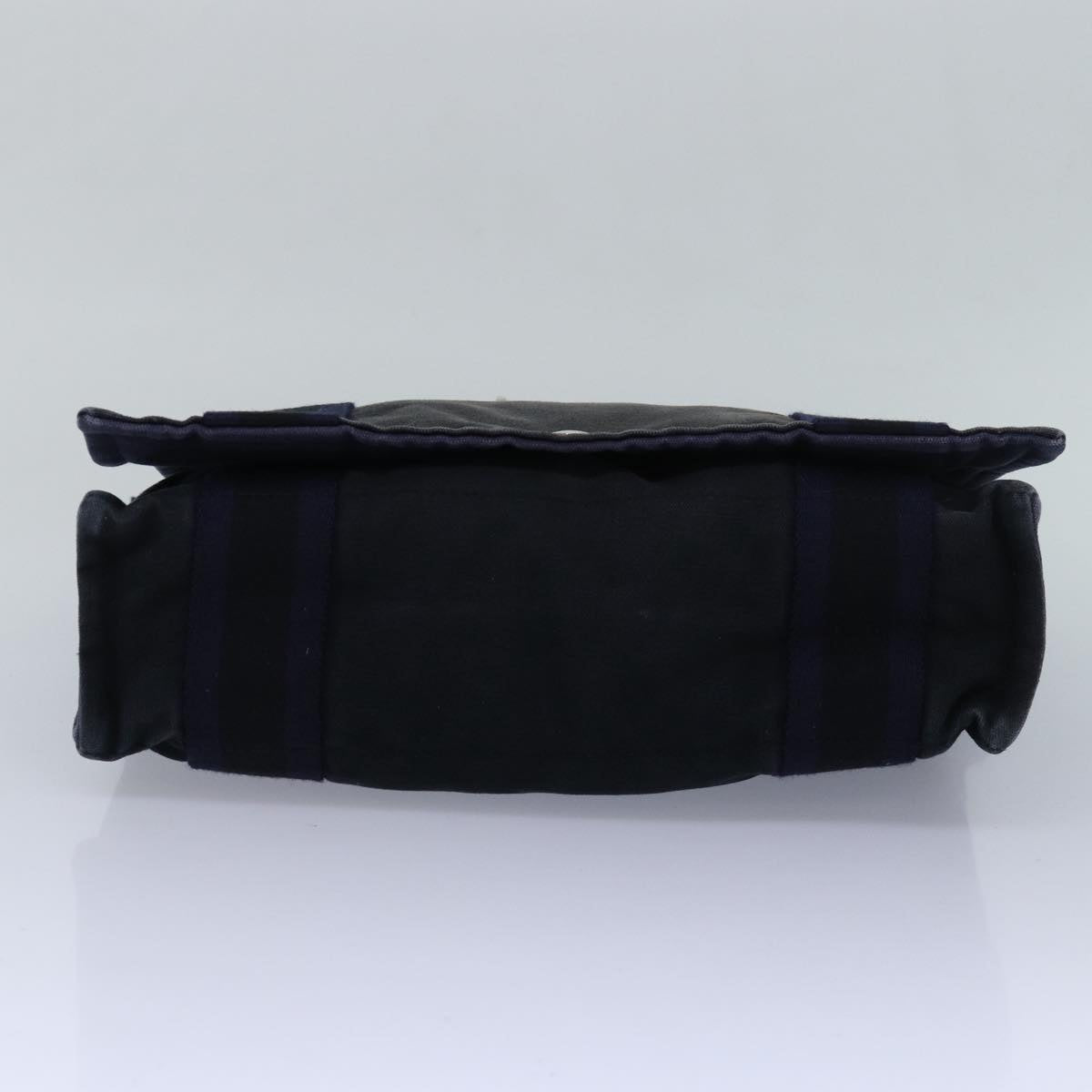 HERMES Fourre Tout Bassas PM Shoulder Bag Canvas Black Navy Auth bs16090