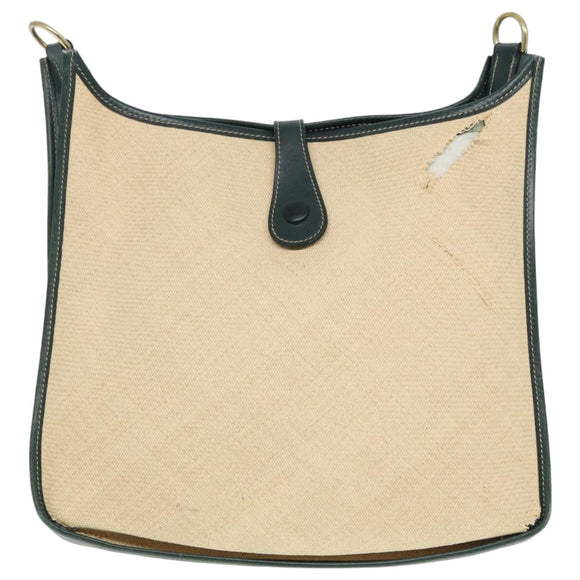 HERMES Evelyn GM1 Shoulder Bag Straw Leather Beige Green Auth bs16091