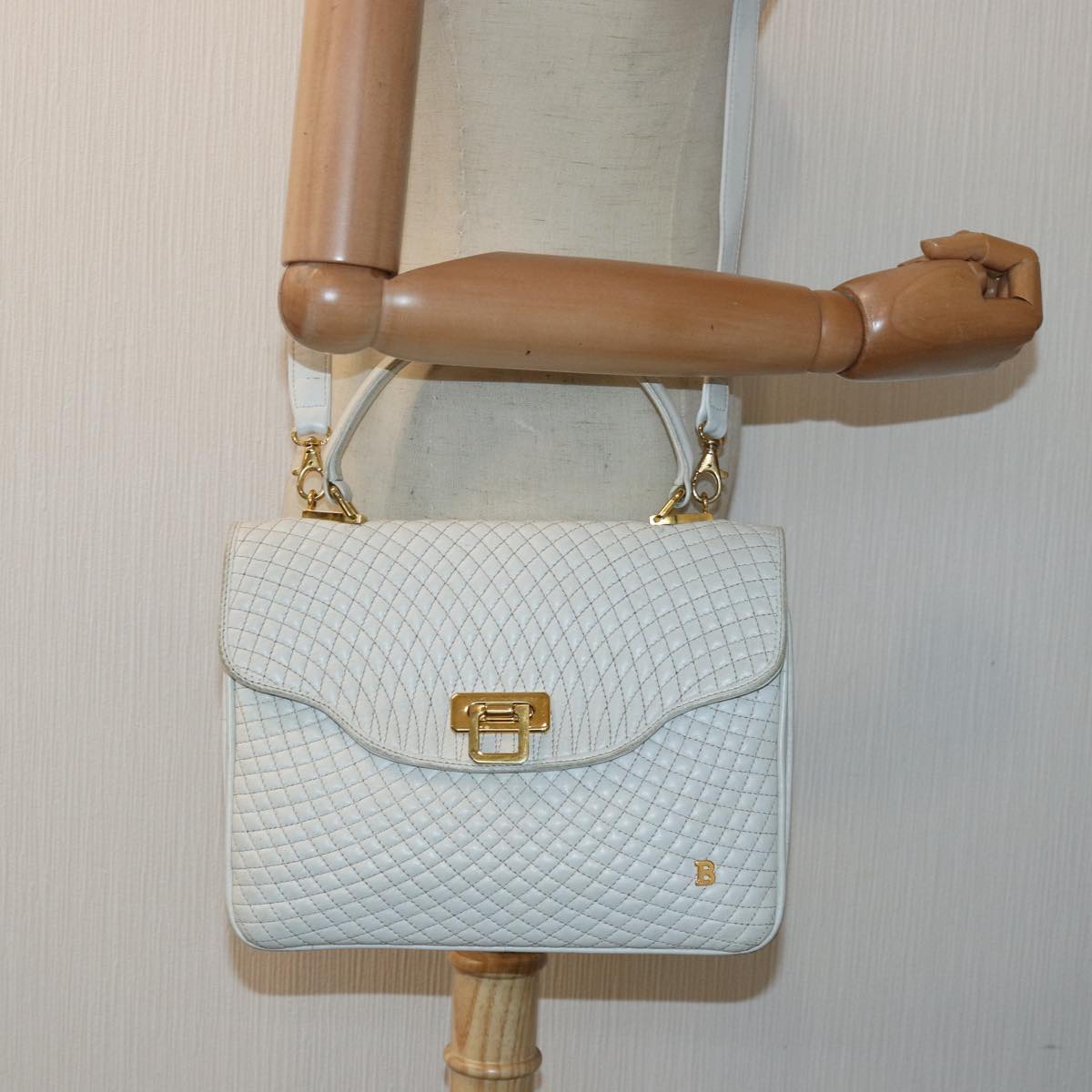 BALLY Hand Bag Leather 2way White Auth bs16118