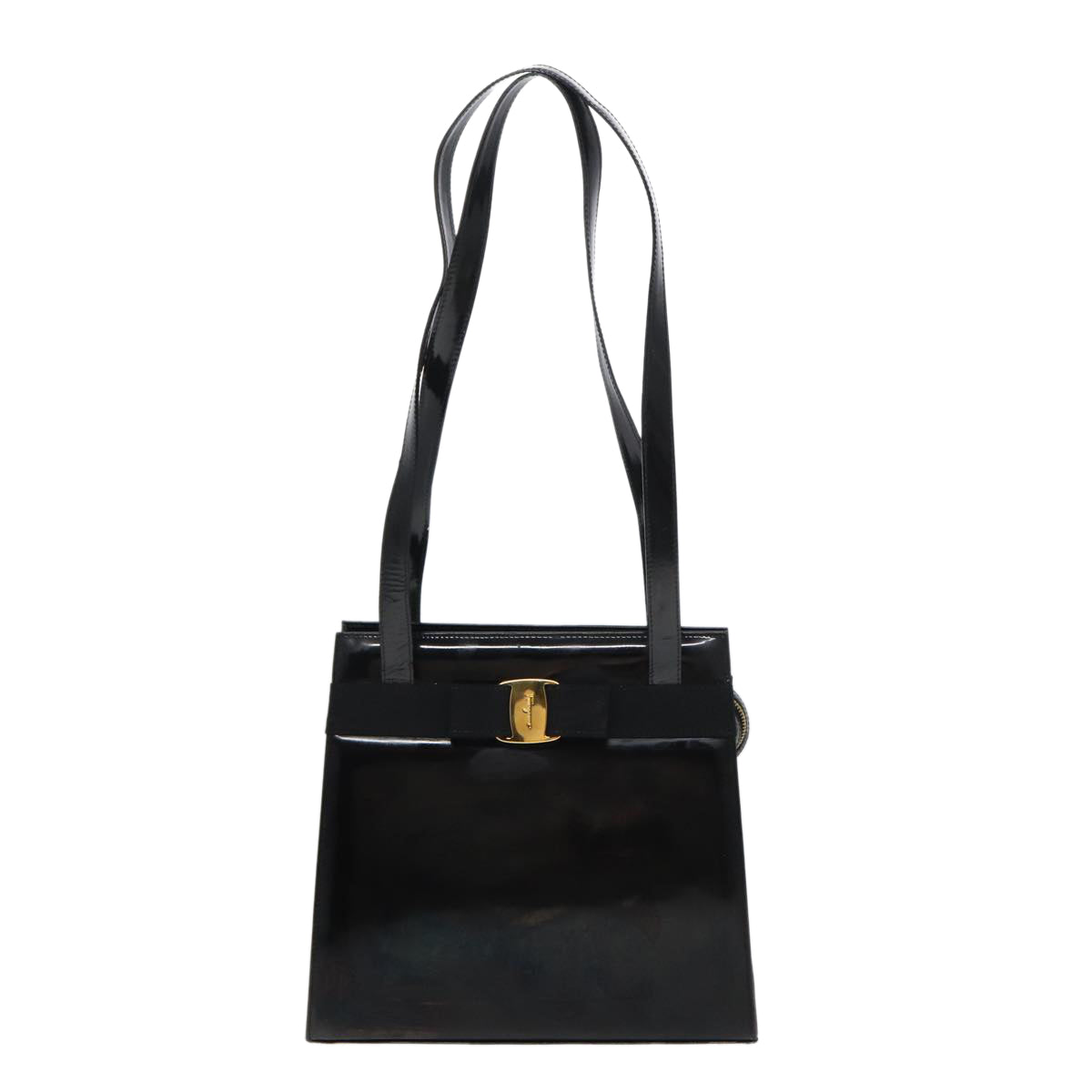 Salvatore Ferragamo Shoulder Bag Enamel Black Auth bs16136