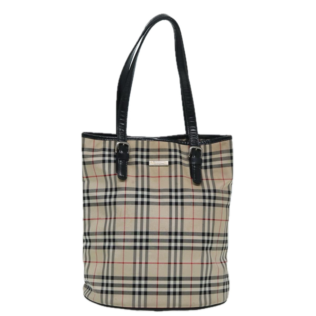 BURBERRY Nova Check Tote Bag Nylon Beige Black Auth bs16148