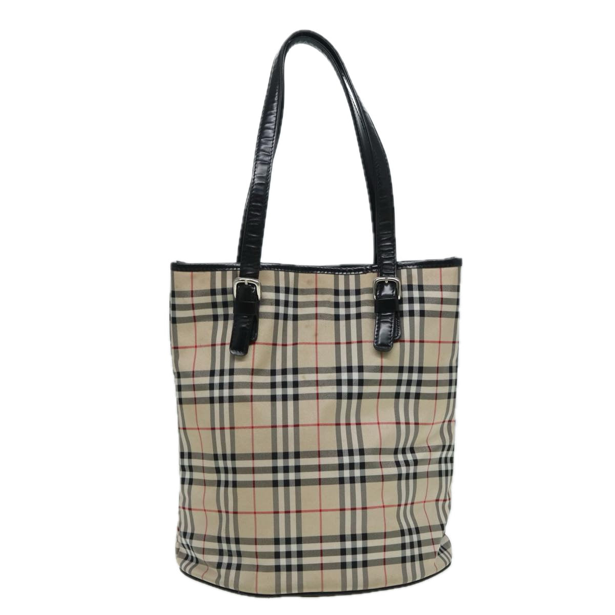 BURBERRY Nova Check Tote Bag Nylon Beige Black Auth bs16148