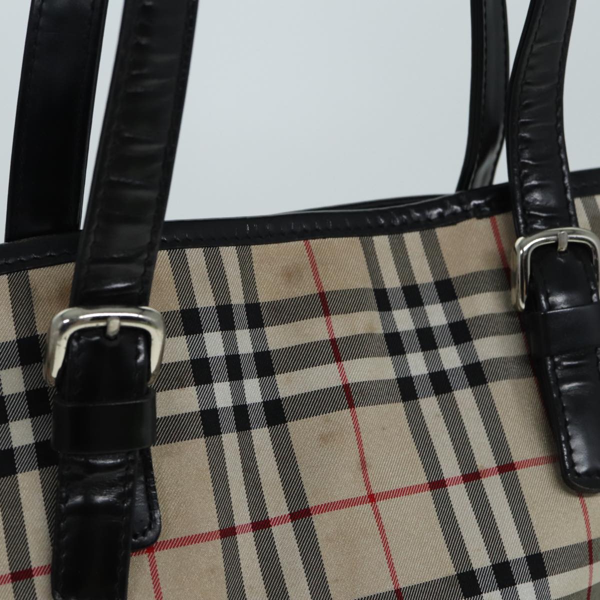 BURBERRY Nova Check Tote Bag Nylon Beige Black Auth bs16148