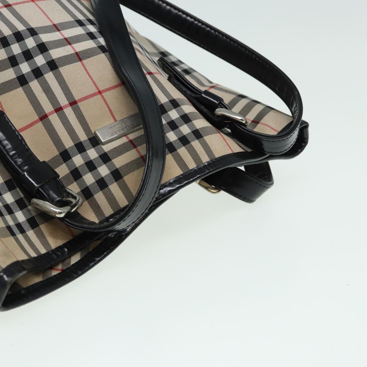 BURBERRY Nova Check Tote Bag Nylon Beige Black Auth bs16148