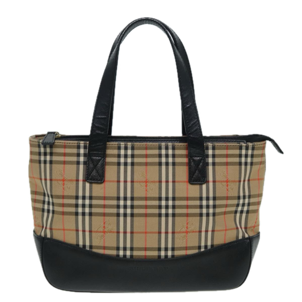 BURBERRY Nova Check Hand Bag Canvas Black Beige Auth bs16157