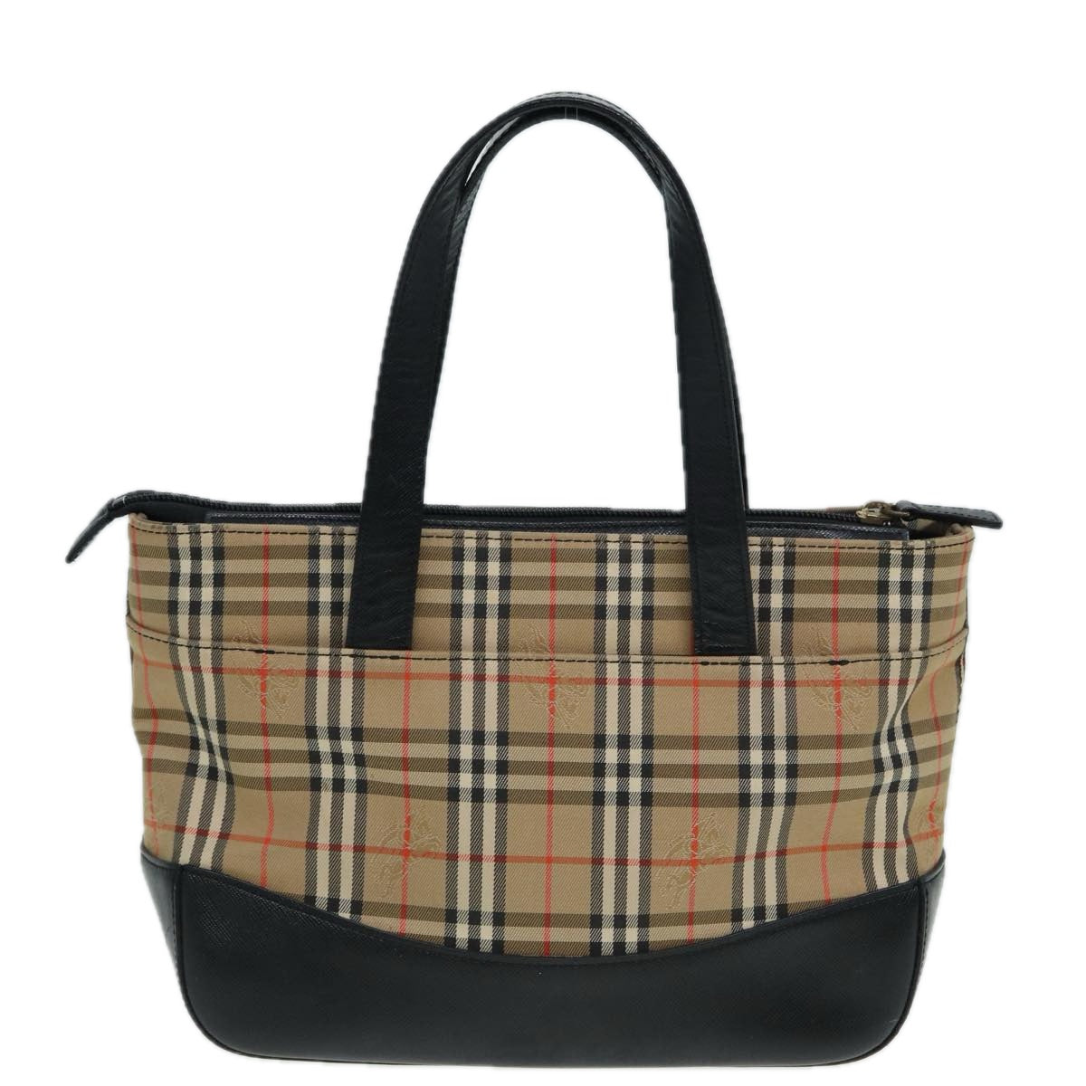 BURBERRY Nova Check Hand Bag Canvas Black Beige Auth bs16157