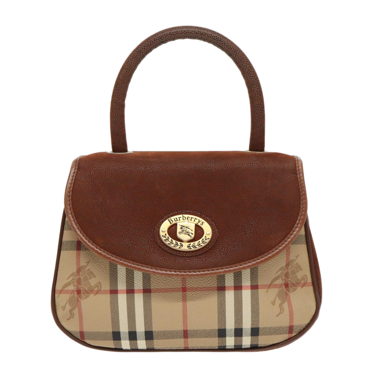 BURBERRY Nova Check Hand Bag PVC Leather 2way Beige Auth bs16159