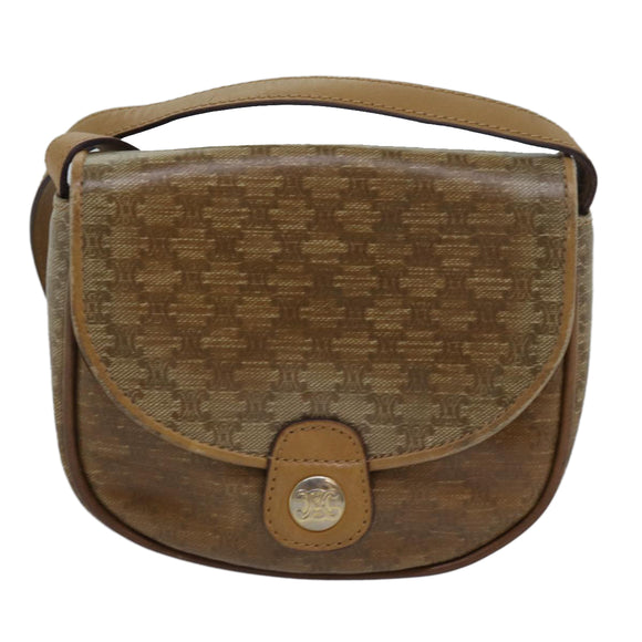 CELINE Macadam Canvas Shoulder Bag Beige Auth bs16179