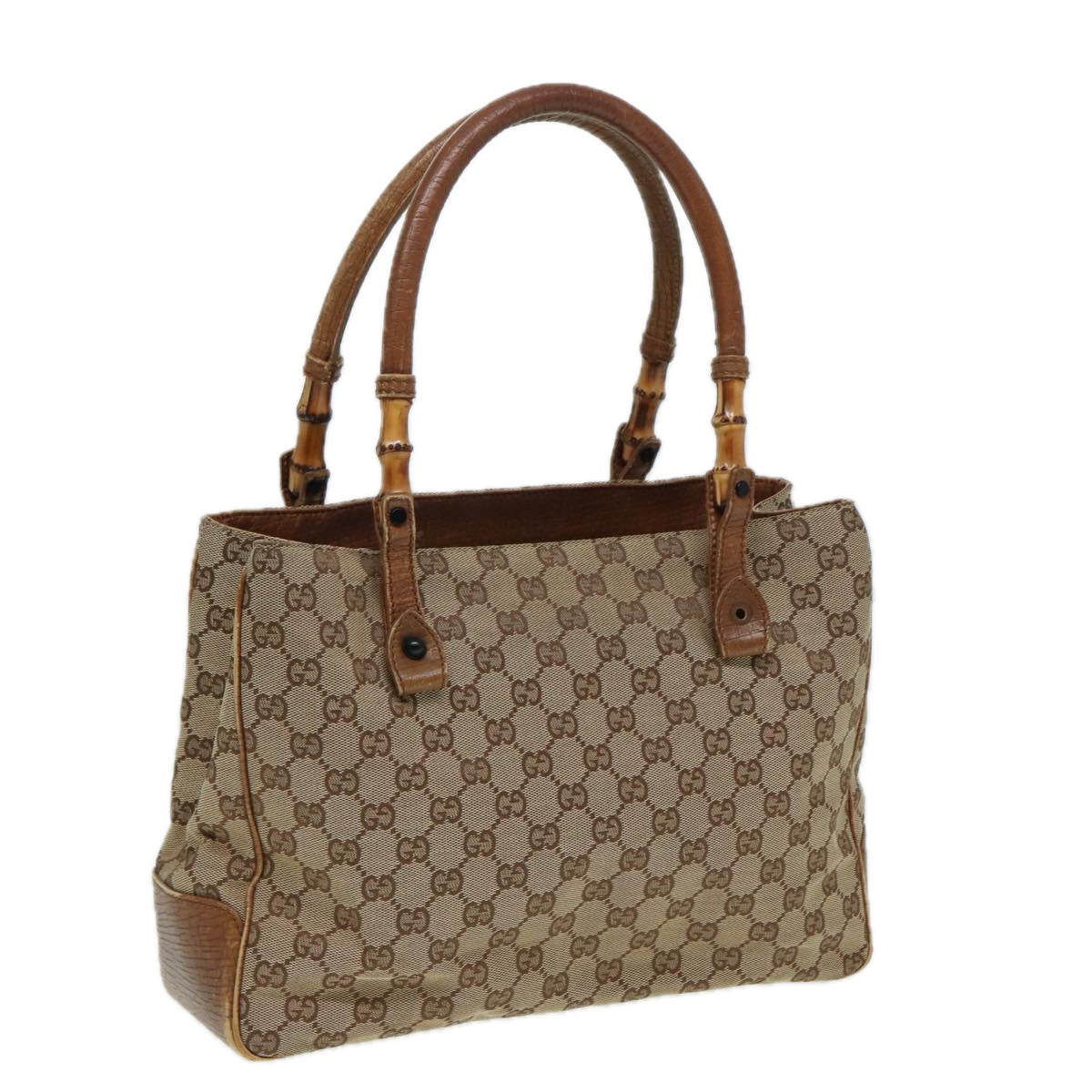 GUCCI Bamboo GG Canvas Hand Bag Beige 112526 Auth bs16182