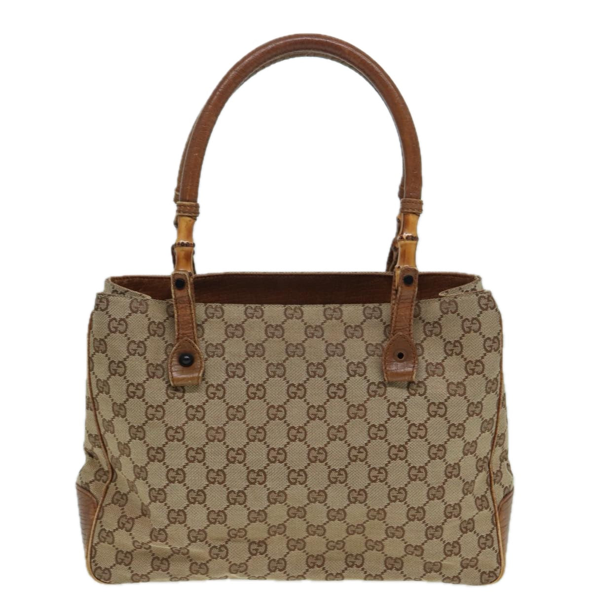 GUCCI Bamboo GG Canvas Hand Bag Beige 112526 Auth bs16182