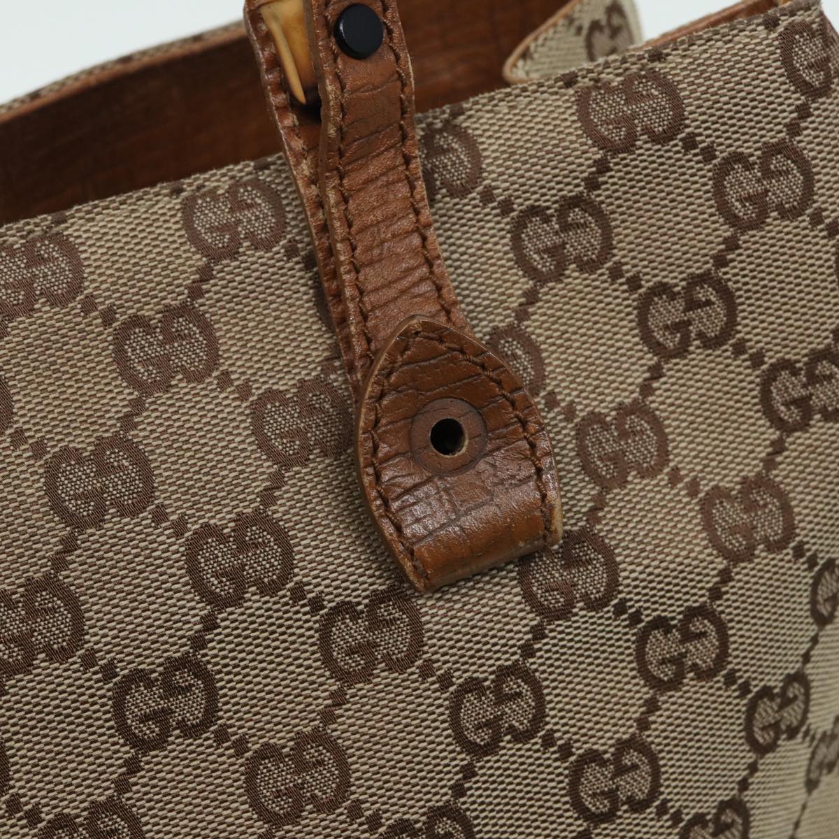 GUCCI Bamboo GG Canvas Hand Bag Beige 112526 Auth bs16182