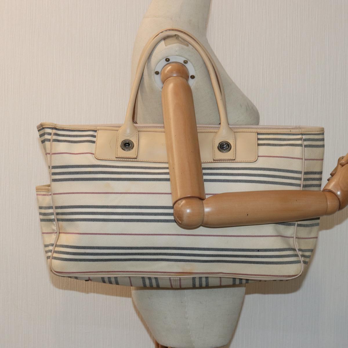 BURBERRY Nova Check Hand Bag Canvas Beige Auth bs16207