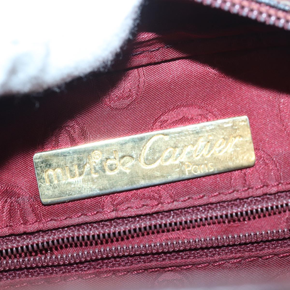 CARTIER Hand Bag Leather Wine Red Auth bs16209