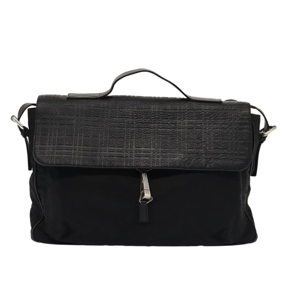 BURBERRY Nova Check Hand Bag Leather nylon 2way Black Auth bs16211
