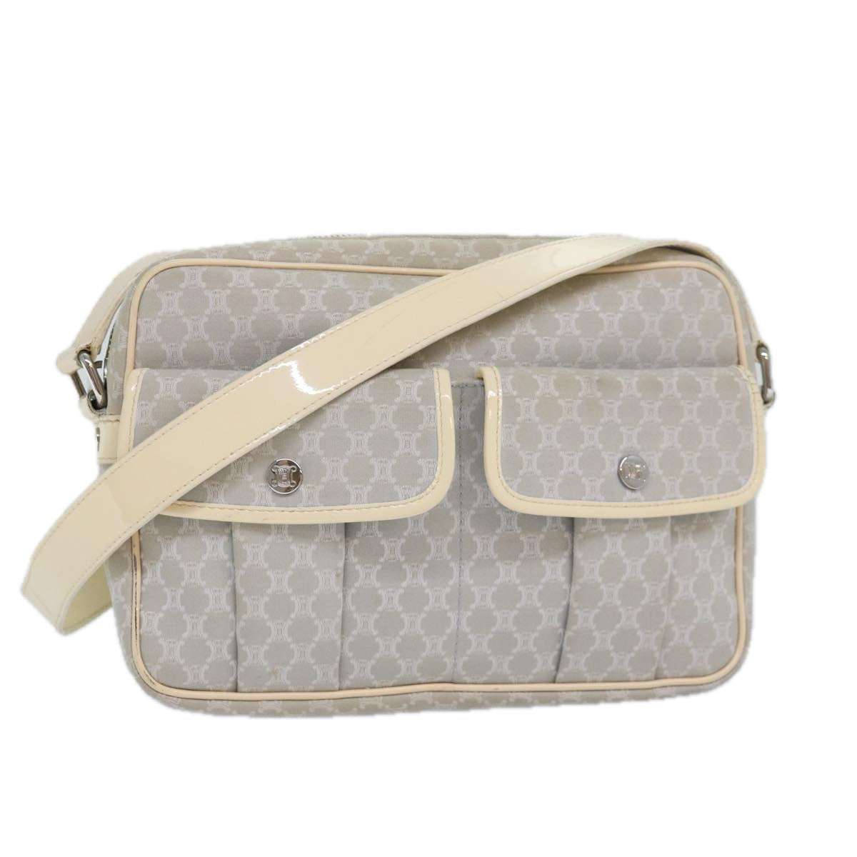 CELINE Macadam Canvas Shoulder Bag Gray Auth bs16224