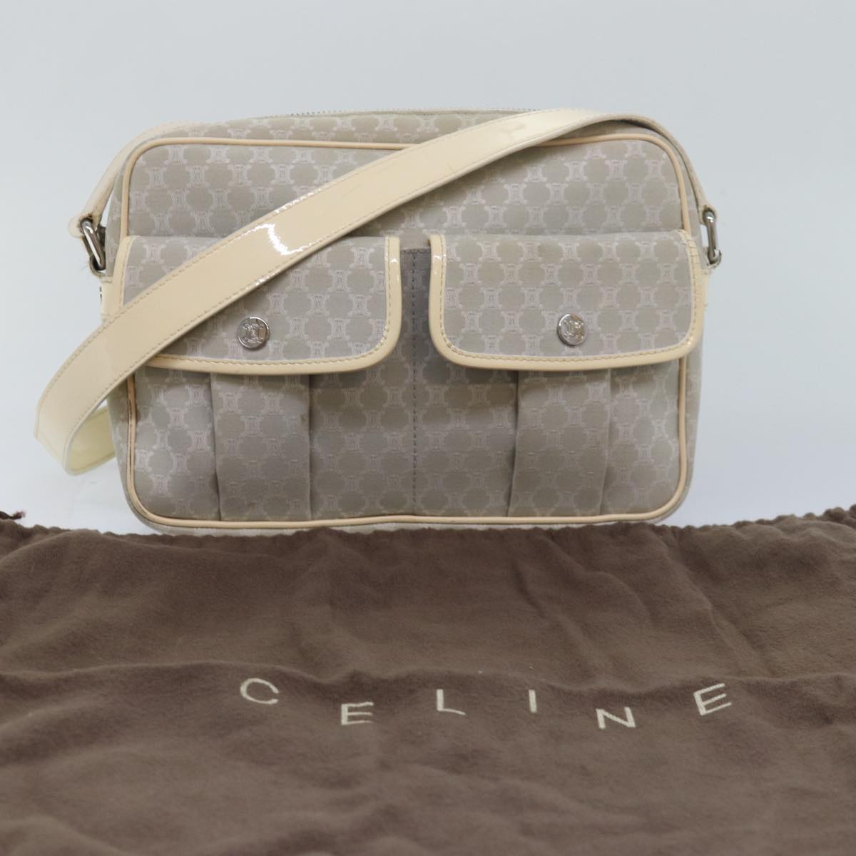 CELINE Macadam Canvas Shoulder Bag Gray Auth bs16224