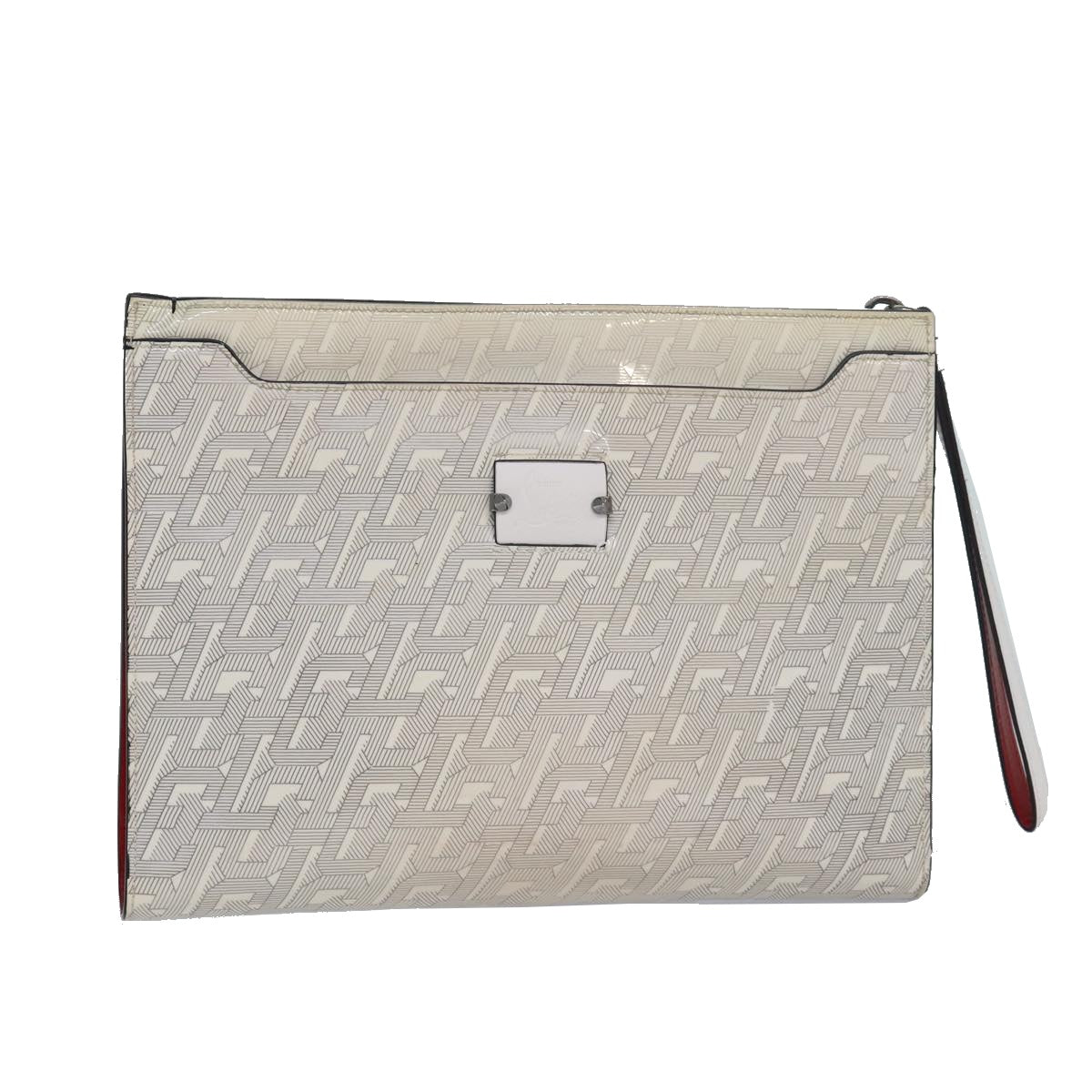 Christian Louboutin Clutch Bag Enamel White Auth bs16225