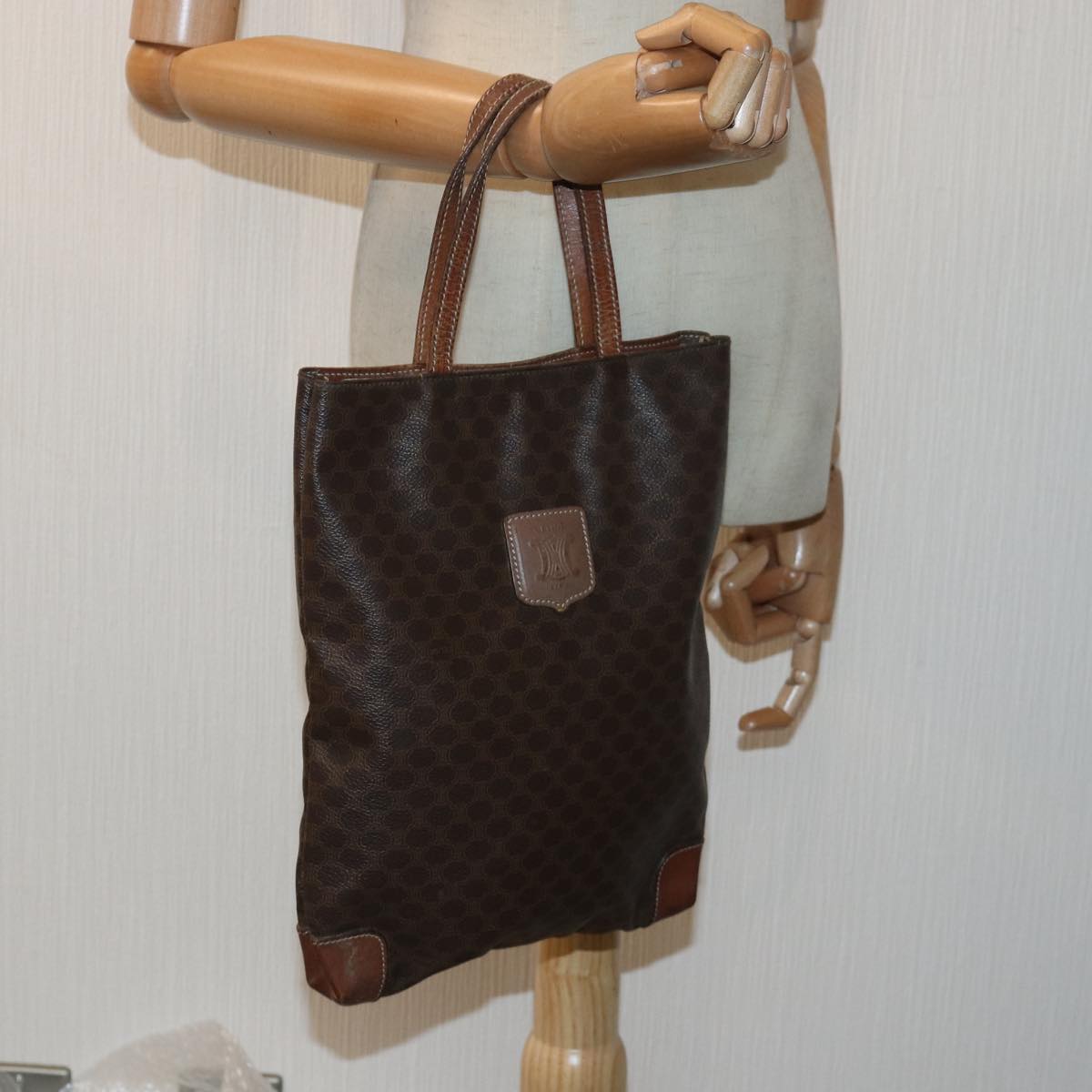 CELINE Macadam Canvas Hand Bag PVC Leather Brown Auth bs16230