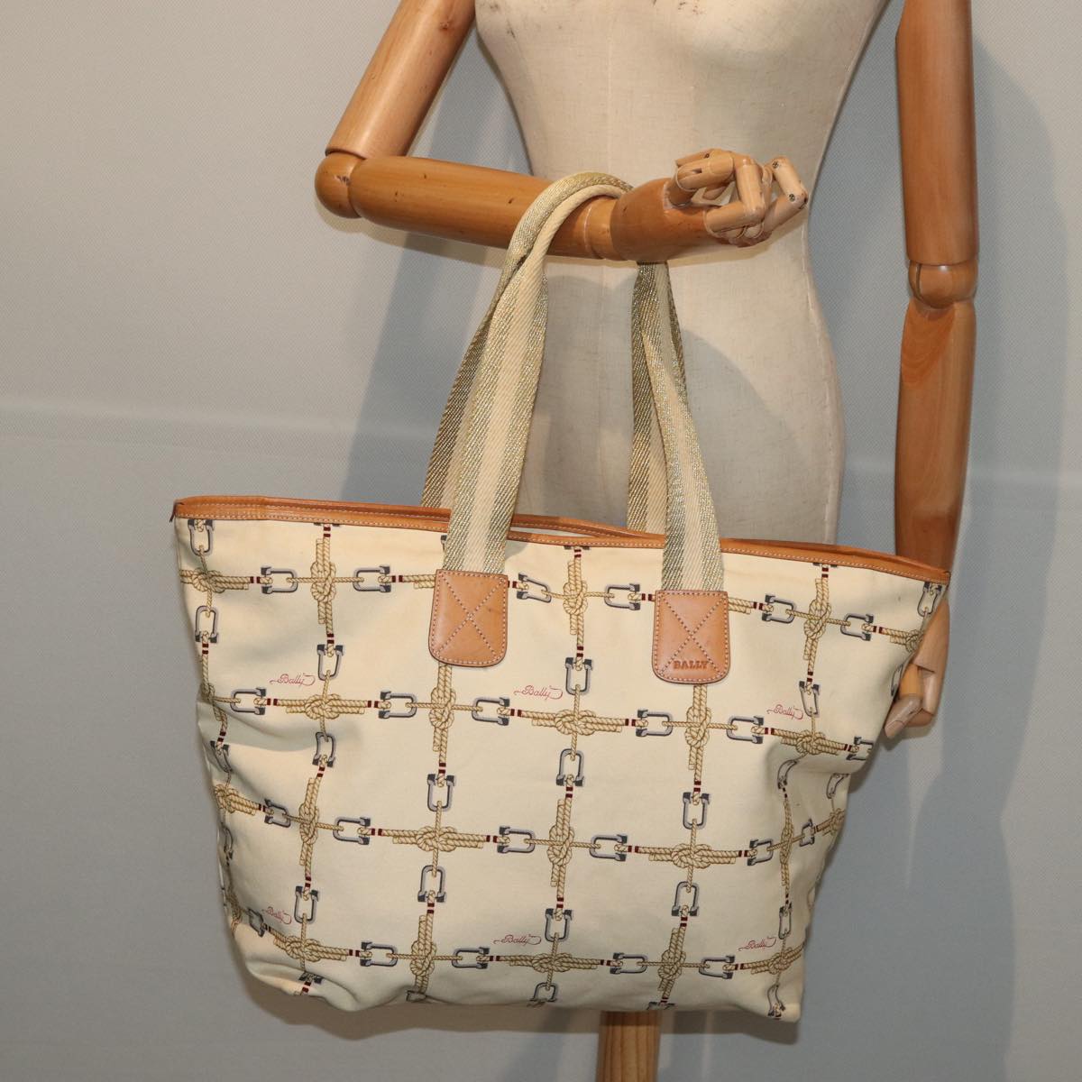 BALLY Tote Bag Canvas White Auth bs16241