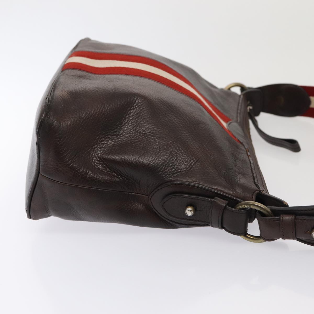 BALLY Shoulder Bag Leather Brown Red white Auth bs16242