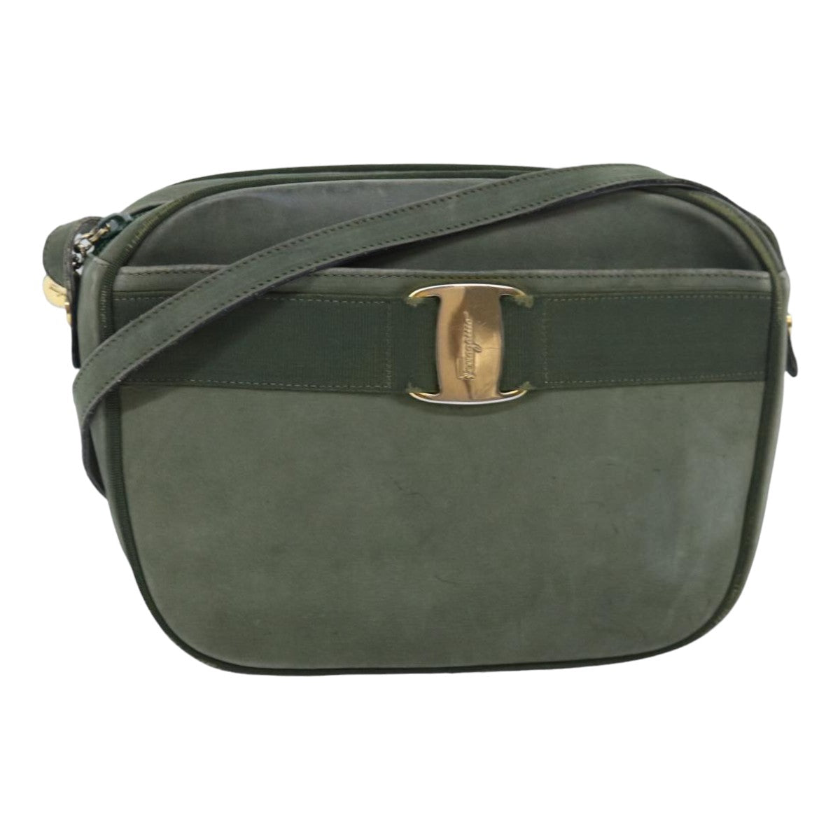 Salvatore Ferragamo Shoulder Bag Suede Green Auth bs16244