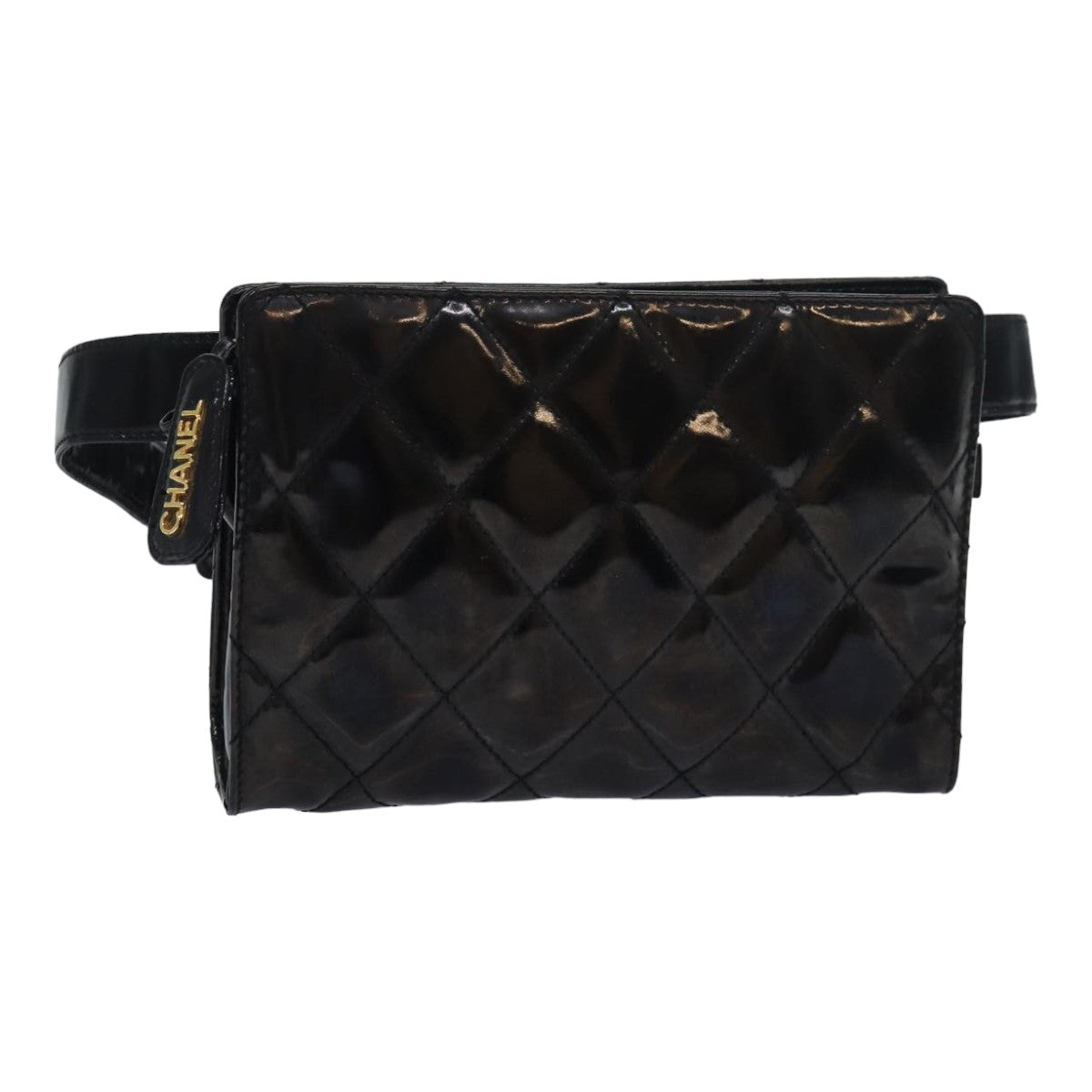 CHANEL Matelasse Waist bag Enamel Black CC Auth bs16259