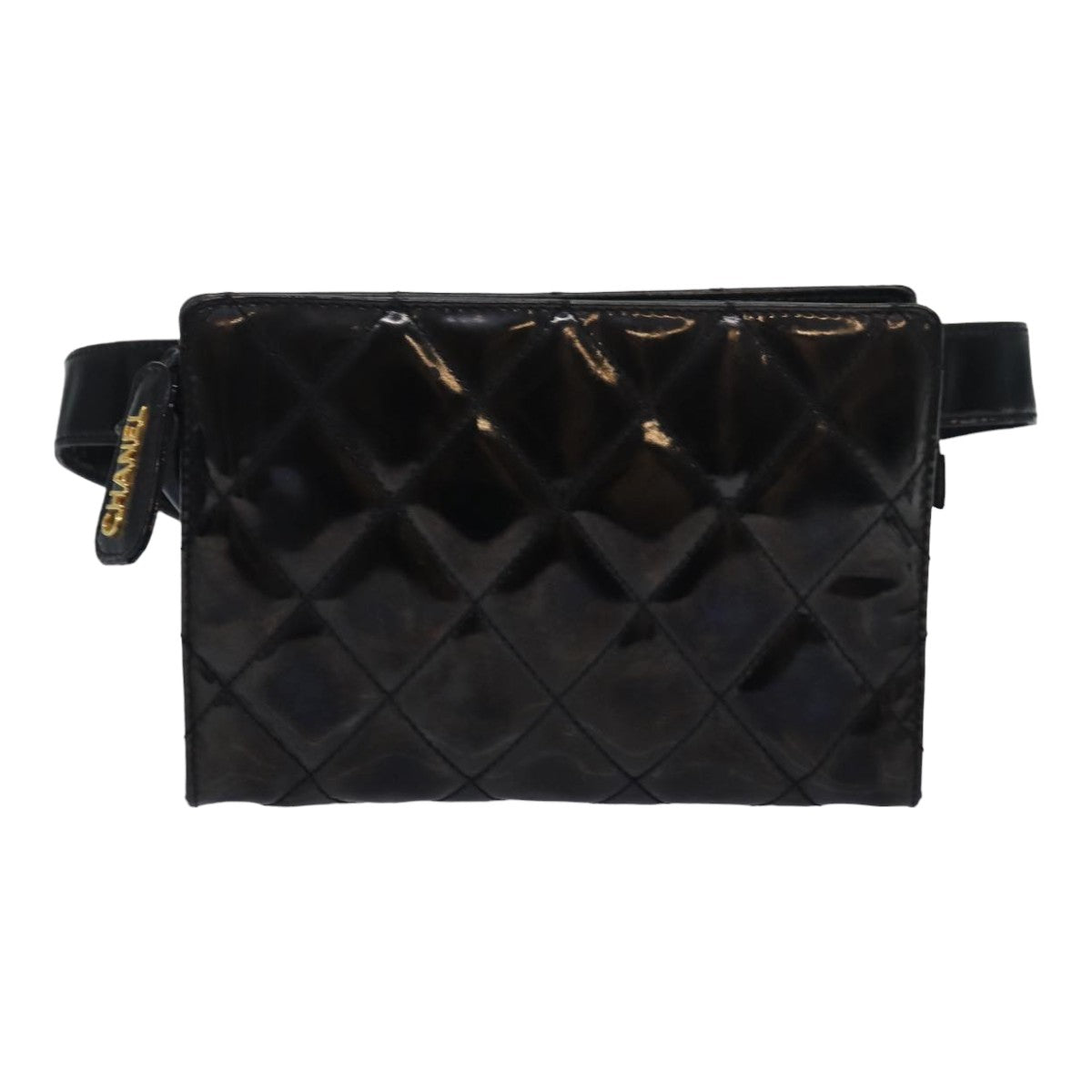 CHANEL Matelasse Waist bag Enamel Black CC Auth bs16259