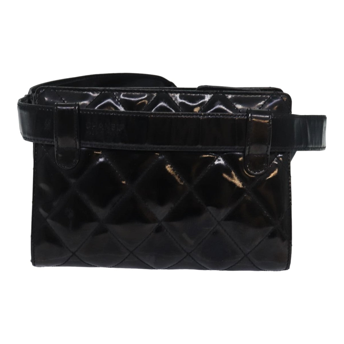 CHANEL Matelasse Waist bag Enamel Black CC Auth bs16259 - 0