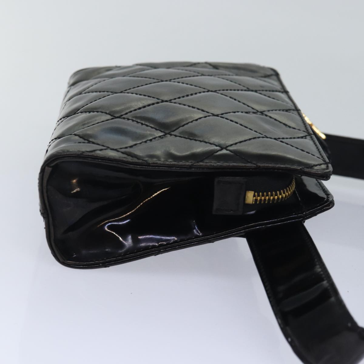 CHANEL Matelasse Waist bag Enamel Black CC Auth bs16259