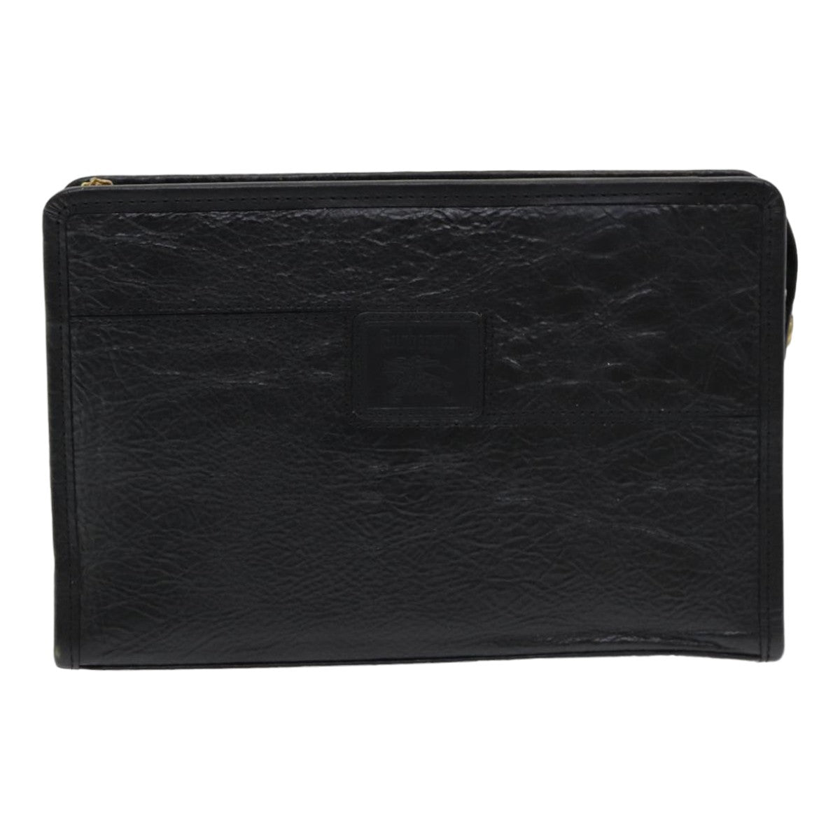 Burberrys Clutch Bag Leather Black Auth bs16273