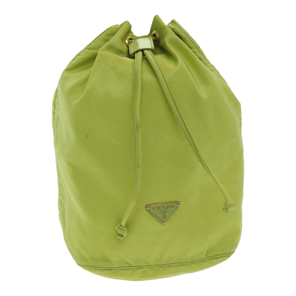 PRADA Drawstring Pouch Nylon Green Auth bs16274