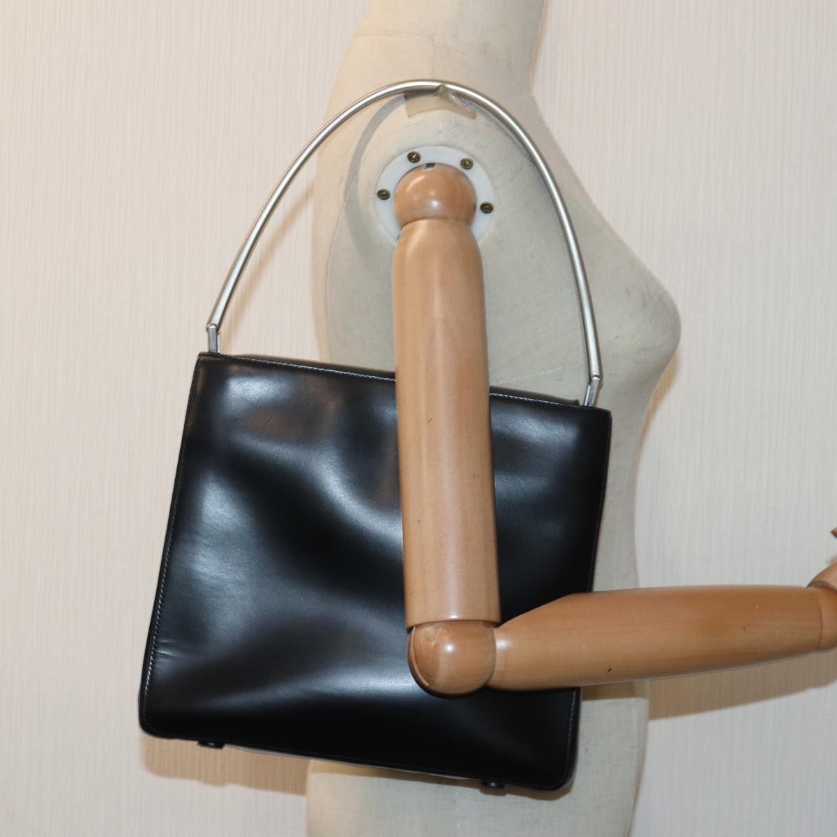 PRADA Hand Bag Leather Black Auth bs16276