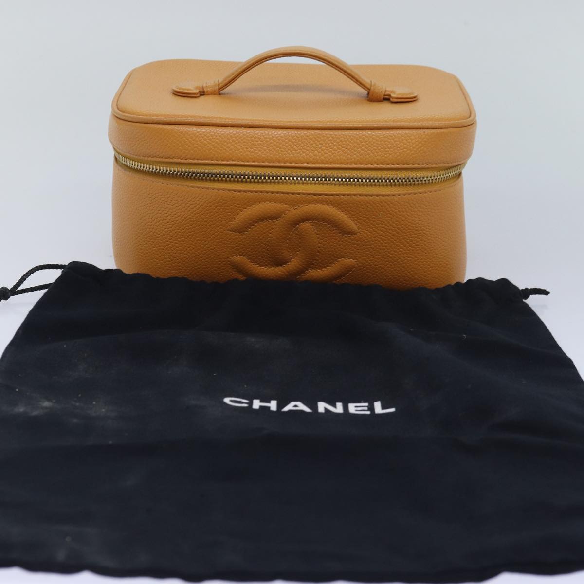 CHANEL Vanity COCO Mark Hand Bag Caviar Skin Orange CC Auth bs16279