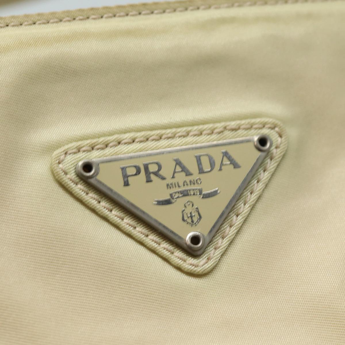 PRADA Hand Bag Nylon Beige Auth bs16282