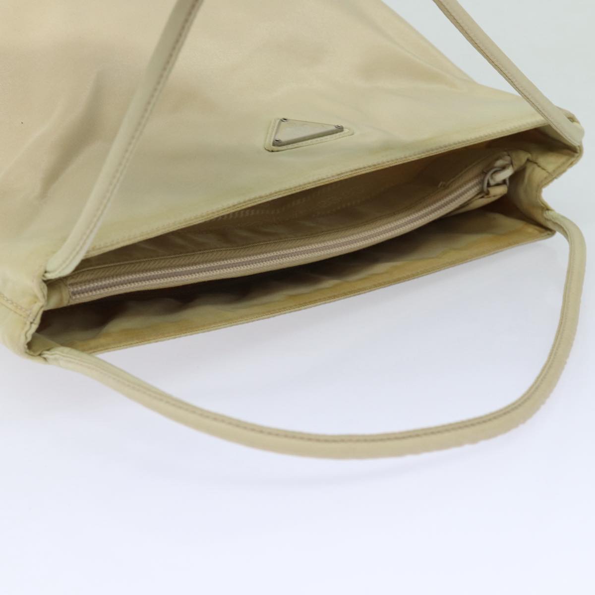 PRADA Hand Bag Nylon Beige Auth bs16282