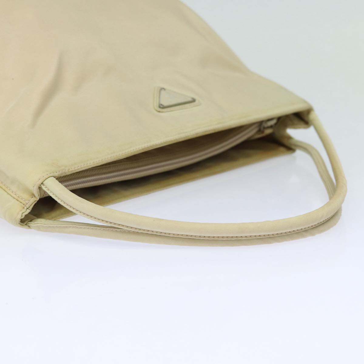 PRADA Hand Bag Nylon Beige Auth bs16282